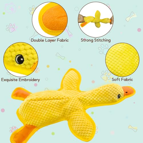 No Stuffing Dog Squeak Toys, Duck Chew Toys for Small to Large Puppies | Durable Plush Puppy Teething Toys, Interactive to Keep Pets Busy, Toss Fetch Tug Play, Best Birthday Gift - color: Yellow