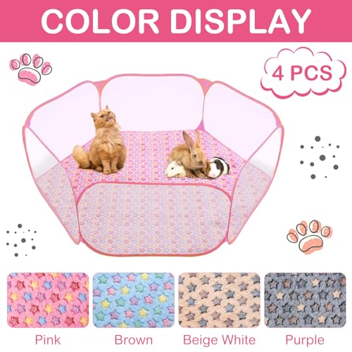 Preboun 4 Pcs 47 in Guinea Pig Playpen Pad Waterproof Hexagon Mat Reusable Dog Playpen Liner for Small Animal Rabbit Cage Tent Pee Pad Washable Yard Fence(Vivid Star)