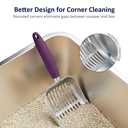 Cat Litter Scoop, Aluminum Alloy Sifter, Kitty Metal Scooper, Deep Shovel, Long Handle, Poop Sifting, Kitten Pooper Lifter, Durable, Heavy Duty, for Litter Box - color: FLAT Aluminum \ #07 Violet Handle, size: Small