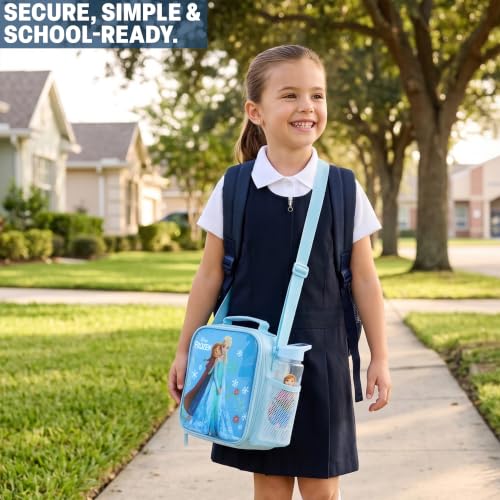 Get Trend Disney Frozen Girls Lunch Box 3Pc Set | Kids Insulated Lunch Bag with BPA-Free Water Bottle and Snack Box, Back to School Anna & Elsa Gifts for Girls - color: Blue Frozen