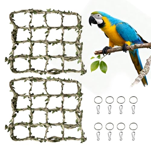 2 Packs Pet Bird Climbing Rope Net Small Animal Rope Net Bird Climbing Net for Rats Parakeet Cockatiel Cockatoo Conure African Grey Budgie (XS 7.87 * 7.87inch) - size: XS