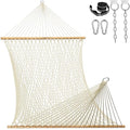 Lazy Daze 13 Ft Double Handwoven Polyester Rope Hammock with Tree Straps | Mesh Hammock for 2 Person, with Spreader Bar, Carabiners, Chains for Outside, Backyard, Patio, 450 Lbs Capacity - color: Natural