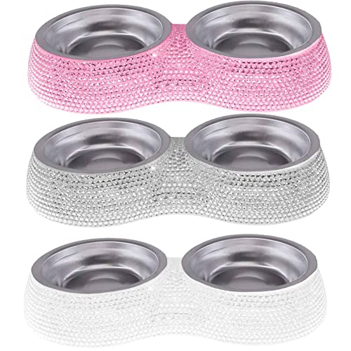 SAVORI Small Cat Bowls Pink, 320ML Handmade Bling Rhinestones Stainless Steel Pet Bowls Removable Double Food Water Feeder for Puppy Cats Dogs - color: 320ml-Pink