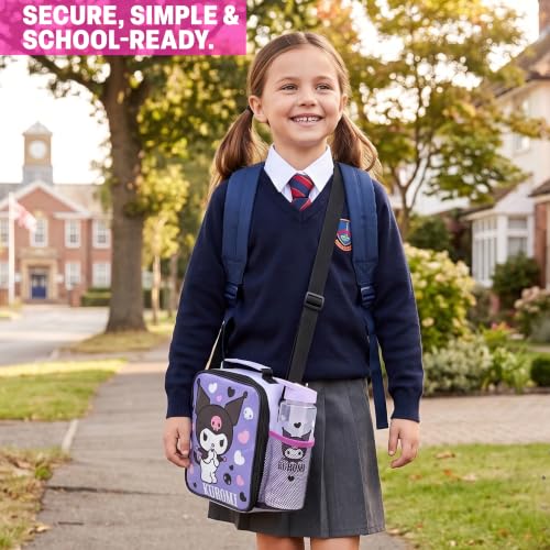 Get Trend Kuromi Girls Lunch Box 3Pc Set | Kids Insulated Lunch Bag with BPA-Free Water Bottle and Bento Box, Back to School Kawaii Gifts for Girls - color: Black/Purple Kuromi