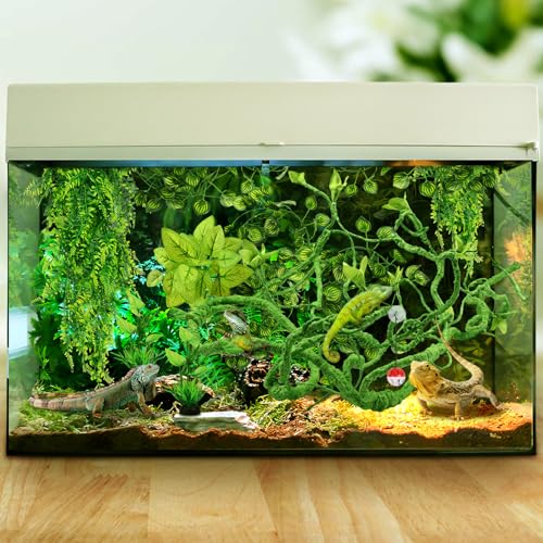 QUOZUO Bearded Dragon Accessories - Terrarium Hanging Plant Vines, Reptile Plants, Toys Ball With Bells, Leopard Gecko Tank Accessories for Lizard Snake Geckos Chameleon