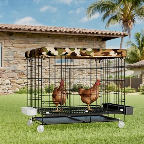 STILLCOVE Small Chicken Cage Outside, with Waterproof Cover & Bowls | with Removable Trays, Universal Wheels, Small Animal Enclosure for Rabbit, Bunny, Cat, Kitten, Dog, Guinea Pig, Ferret, Duck