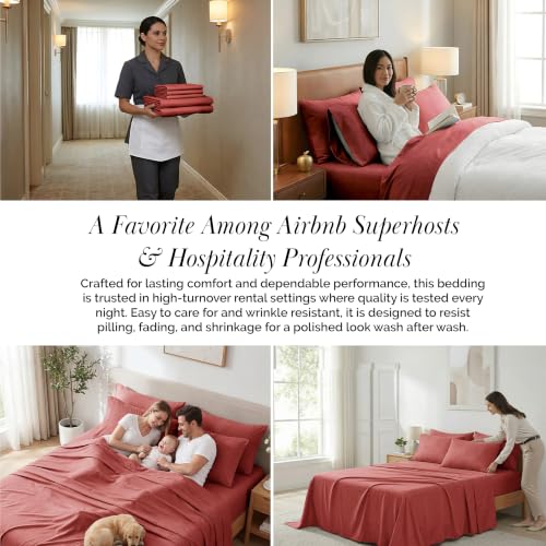 Southshore Fine Living, Inc. 21-Inch Terracotta Sheets Extra Deep Pocket King Sheet Set, 6 Piece King Size Sheets Set, 100% Microfiber Pet Hair Resistant Bedding, Hotel Quality Wrinkle Free - Marsala - color: 05 - Marsala (Terra Cotta), size: King