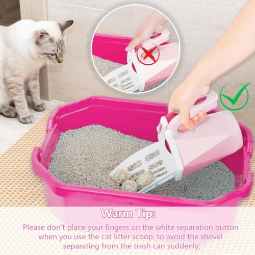 Cat Litter Scooper with Holder, 150 Poop Bags & Built-in Storage Box, Pink | One-Touch Detach, Integrated Design, Quick-Change Bag, Multi-Size Holes, One-Hand Operation, Large Capacity Trash Can