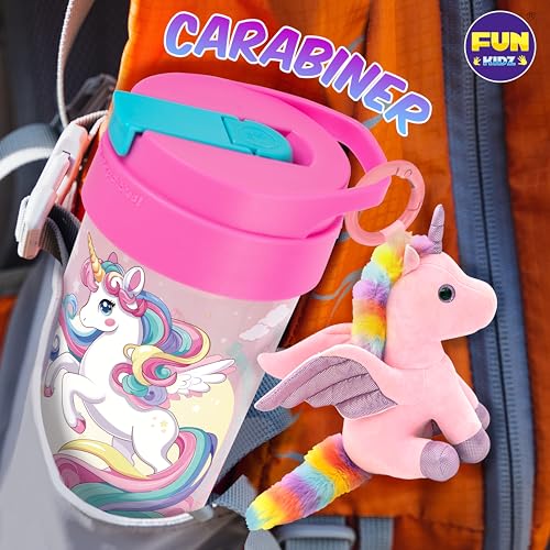 17oz Unicorn Kids Water Bottle, Total My Style Toddler Spout Cover and Carry Handle Design Lid Leak Proof BPA free Cup for Girls Ages 3+ Dishwasher Safe for Sports School Travel with Silicon Straw