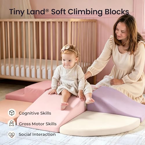 Tiny Land Soft Foam Climbing Blocks for Toddlers, 6-Piece Foam Blocks - color: Pink Pastel