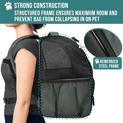 PetAmi Dog Backpack Carrier for Small Large Cat, Pet, Puppy, Ventilated Pet Hiking Backpack Travel Bag, Airline Approved Cat Backpack Carrier, Camping Biking Dog Bag Up to 18lbs Pet, Dark Grey - color: Dark Gray