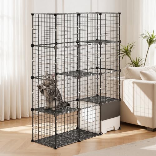 VEVOR Cat Cage 4-Tier 40.98"x13.98"x55" DIY Cat Playpen with Litter Box, Indoor Enclosure Detachable Metal Wire Kennel Crate, Large Exercise Place for 1-2 Cats, Kittens, Ferrets & Small Animals, Black - size: 41.0"L x 14.0"W x 55.0"H
