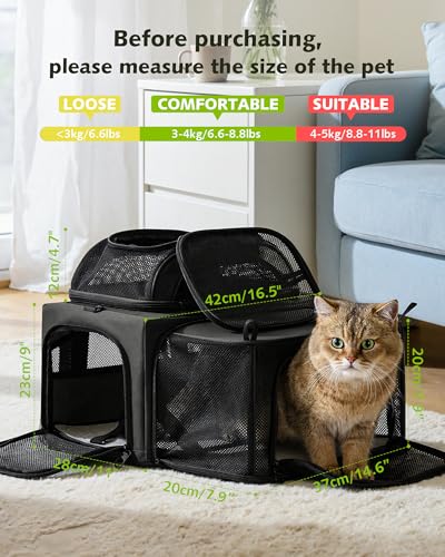Pecute Top Expandable Airline Approved Pet Carrier for Cats, Dark Gray | Top side expandable, breathable scratch-resistant mesh, leakproof pee pad, locking zippers, foldable travel bag under 11lbs - color: Dark Gray
