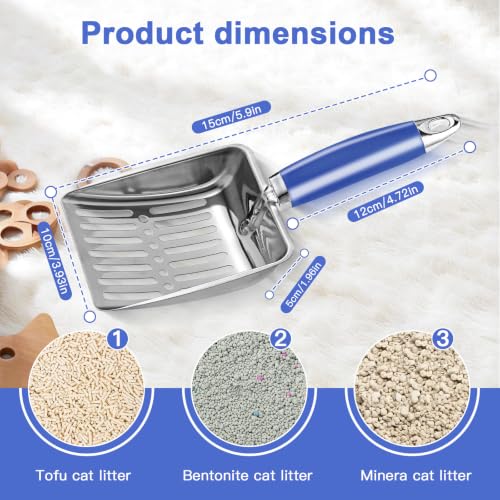 Cat Litter Scoop - Metal Cat Litter Scoop - Stainless Steel Scoop for Cats - Sturdy Metal Mesh - Rubber Handle - Easy to Clean, Suitable for Cat Litter Boxes (Blue) - color: blue