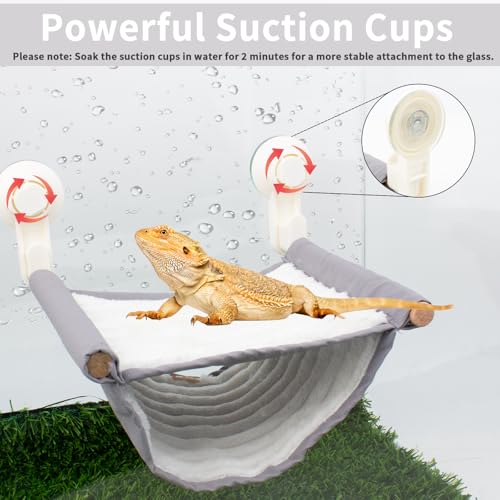 FlidRunest Bearded Dragon Hammock with Suction Cups, Soft Lizard Hammock Bed, Hanging Reptile Winter Warm House Tent Tank-Grey - color: Standard - Grey