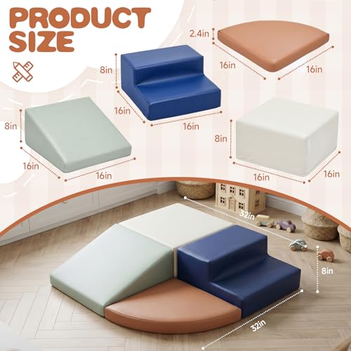 Sumbababy Climbing Foam Blocks for Toddlers: Waterproof Pu Leather Soft Climber - 4 Pcs Toddler Indoor Climbing Toys - Kids Outdoor Playground Playset Best Gift Preschool Daycare Supplies（Blue/Brown） - style: Blue/Brown