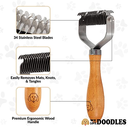 Dematting Comb for Dogs, Undercoat Rake Grooming Tool For Matted Pet Hair | Best Dematting Brush For Doodles & Poodles, Detangling De Matted Hair, Tool For Removing Shedding Fur, Cat Deshedder Brushes - size: Dematting Comb Standard