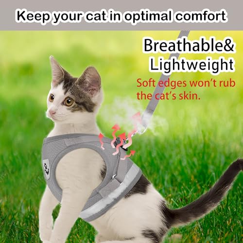 Cat Harnesses and Puppy Harness with Leashes Set, Escape Proof Cat Harness, Adjustable Reflective Soft Mesh Vest Fit Puppy Kitten Rabbit Ferrets's Outdoor Harness - color: Grey, size: S (Chest: 9" - 11")