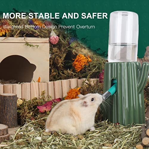 BUCATSTATE Cactus Ceramic Leakproof Hamster Water Bottle Gerbils Water Bottles with Holder Water Feeder for Small Animals (Green)