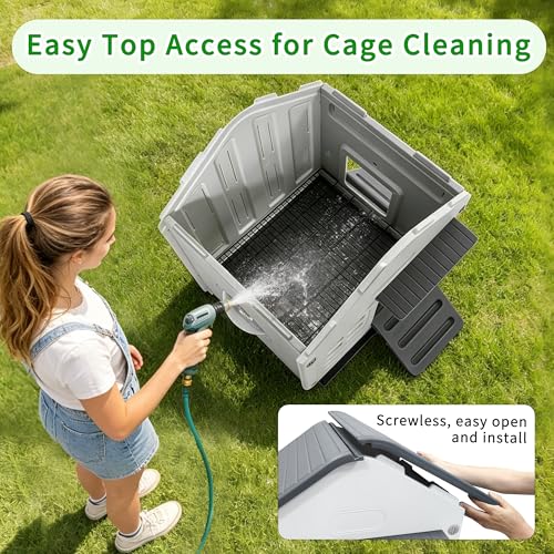 Plastic Rabbit Cage Outdoor Indoor, Bunny Cage Guinea Pig Cages Enclosure | Waterproof Rabbit Hutch Leak-Proof Pull-Out Tray&Chew-Proof, Easy-Clean & Ideal for Small Animal Cage Enclosure - size: 25.6"L x 20.1"W x 27.2"H