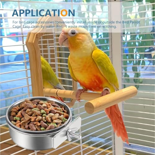 Stainless Steel Bird Feeding Bowls, 2Pcs Small Bird Feeding Cup with Holder, Parrot Food Bowl Cage Water Feeder, Pet Cage Cup Holder for Parrots, Canaries, Hamsters (Dia 7.09", 6.3") - size: 7.09", 6.3"
