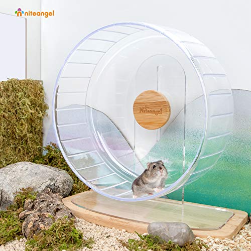 Niteangel Super-Silent Hamster Exercise Wheels: Quiet 11 inch Running Wheel | Can 11.6-15.4" Adjustable Height - No Bend Back Spinner Running for Dwarf Syrian Hamster Gerbils Mice Or Other Small Animal - color: Transparent, size: Large