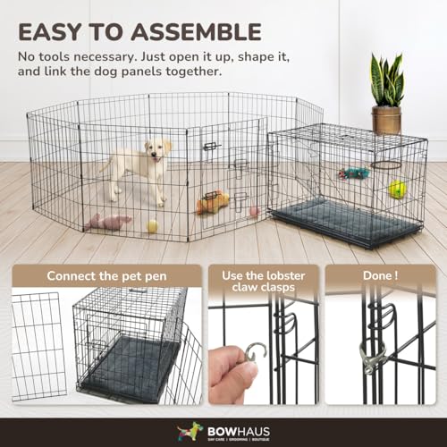 Foldable Outdoor/Indoor Pet Playpen with Gate, Available in 36 Inch Height Metal Portable Kennel, Heavy-Duty Exercise Fence Cage 8 Panels for Large Dog, Animals - style: 36 Inch