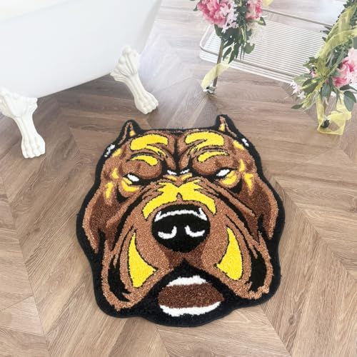 Fierce Dog Head Shaped Cool Gamer Rug, Cartoon Animal Irregular Tufted Rug, Soft Non-Slip Accent Floor Mat for Man Cave, Bedroom & Gaming Room Street Style Decor, 31.5" x 28.7"