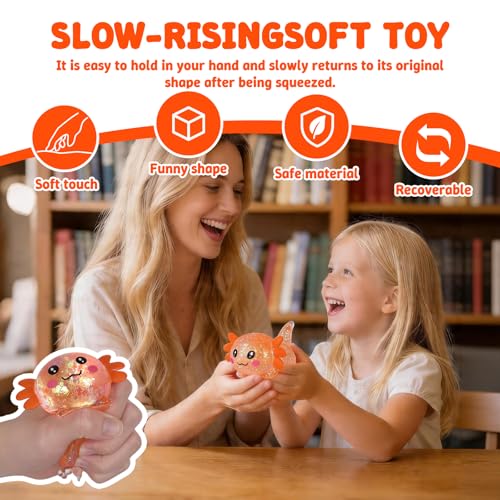 Axolotl Squishy Toy, Soft Slow Rising Sensory Fidget Toy, Cute Stretchy Axolotl Squeeze Toy, Stress Relief Desk Toy Gift for Kids and Adults (Orange) - color: Orange