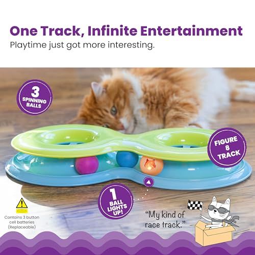 Catstages Infinity Ball Track for Cats with Two Balls, Including One Light-Up Ball, Figure-8 Shaped Cat Ball Track Compatible Topper Toys, Green - color: Infinity Track