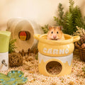 Meow&Woof Ceramic Hamster Hideout House & Bowl Set, 4-in-1 Natural Cooling Cave, Sand Bath, Food Bowl, Syrian Hamster, Dwarf Hamster, Gerbil, Small Animal, Food-Grade Safe, Easy Clean