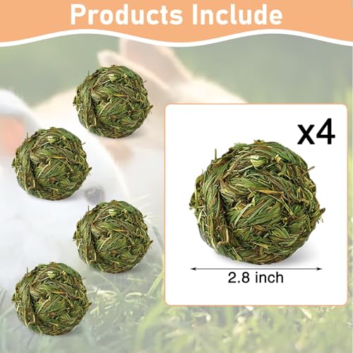 Hamiledyi 4 Pcs Rabbit Chew Ball Timothy Grass Ball Small Animal Activity Play Chew Toys Teeth Grinding for Bunny Rabbits Hamster Guinea Pigs Gerbils Chinchillas - style: Round 4 PCS