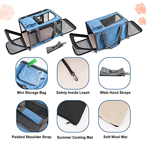 GAPZER Pet Carrier for Large and Medium Cat, Soft-Sided Pet Crate for Puppy | Dog Collapsible Travel Kennel Bag Privacy Protection, Big Kitty 20 pounds Carrying Cage Portable Home Outdoor Taxi Carseat - color: Blue