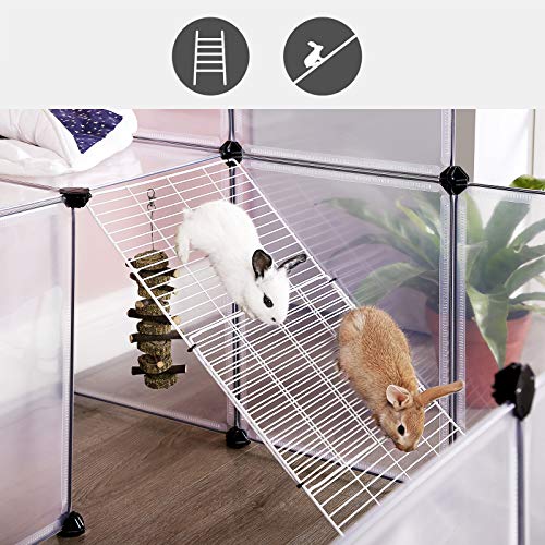 SONGMICS Guinea Pig Playpen with Dense Ramp, Indoor Rabbit Run Hutch Cage, Large Exercise Enclosure with Stairs, DIY Plastic Modular Fence for Hamster, Pet, Small Animals, White ULPC004W01 - color: White, style: 20 Panels - 56.3"L x 42.5"W x 36.2"H