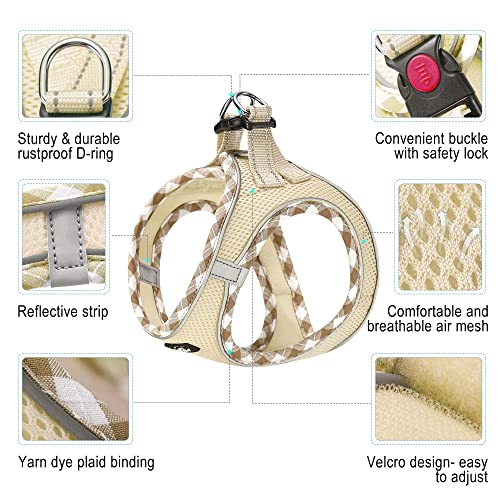 haapaw Dog Harness with Leash Set, No Pull Adjustable Reflective Step-in Puppy Harness with Thickened Padded Vest for Extra-Small/Small Medium Dogs - color: Beige, size: XS