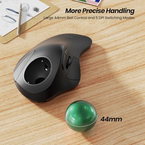 Nulea M505A Wireless Trackball Mouse Ergonomic 44mm Index Finger Control | Rechargeable rollerball mouse with 5 DPI levels,Bluetooth connection,smooth tracking,compatible with PC Mac Windows-Green - color: E-Green