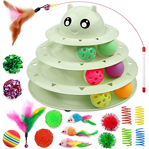 UPSKY 20 PCS Cat Toys Set with Teaser, Mice, Spring, and Various Ball Toys | Puzzle Kitten Toys, Sturdy Structure, Detachable Design, Easy to Assemble, Anti-Slip, Reduces Boredom for Indoor Cats - color: B-20PCS-Fruit Green