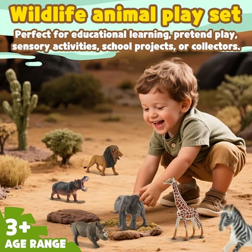Zippytots 6PCS Safari Animal Figure Toys for Kids 3-5 Realistic Plastic Jungle Animal Figurines African Wildlife Learning Toys for Kids Boys Girls Toddlers - style: 6-PC Safari Animal Figures Set