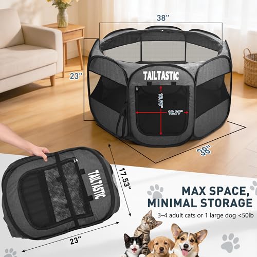 Large Cat Playpen for Multiple Cats, Extra Spacious Pet Tent Playground, Portable Dog Exercise Pen with Room for Toys & Bed, Indoor/Outdoor Enclosure for 2-3 Pets (Dark Grey, Large) - color: dark grey, size: Large