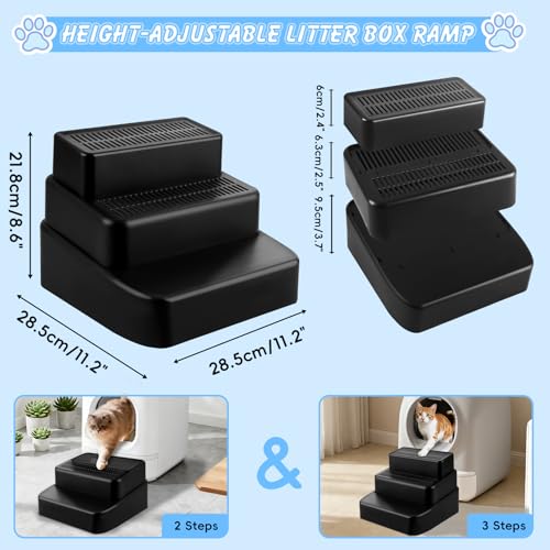 3 Step Litter Box Ramp Adjustable Detachable Litter Box Step, Black - color: Black- 3 Steps