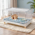 27.6" Large Hamster Cage, 13.4" High Dwarf Enclosure | 470 Square Inches Floor Space, Translucent Privacy Back Panel, 2.5" Base, Tool-Free Foldable Design, Fits Syrian Rodents - size: 27.6"L x 16.9"W x 13.4"H