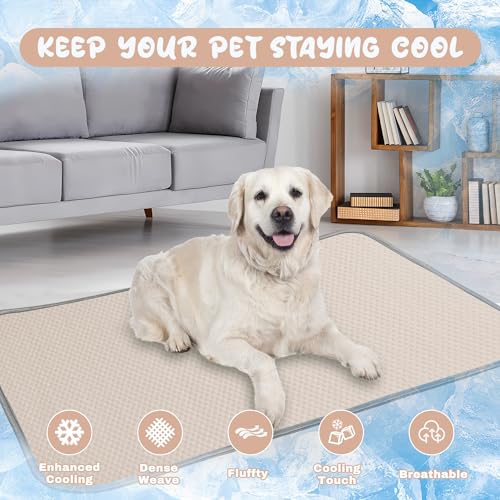 Buvlnee Summer Dog Cooling Mat Washable Ice Silk Self Cool Pad for Small Medium Large Dogs and Cats, Pet Sleeping Pad for Crate, Bed, Indoor & Outdoor Floor, Car Seats - color: Khaki, size: 40x28in