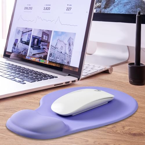 JIKIOU Ergonomic Mouse Pad with Gel Wrist Rest 2Pack, Portable Small Purple | Upgraded-Prevent Gel Leakage, Ergonomic Design for Pain Relief, Cooling Gel filled, Smooth Lycra Surface, Non-Slip PU Base - color: 09Purple