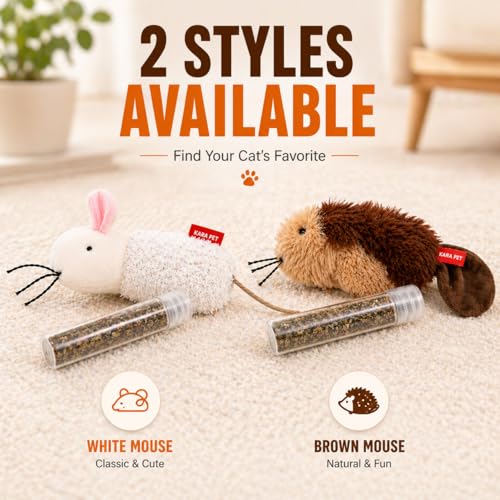 Kaka Refillable Catnip Toy Mouse, Interactive Plush Cat Toy with Catnip Refill, Soft Chew Toy for Indoor Cats & Kittens - color: white