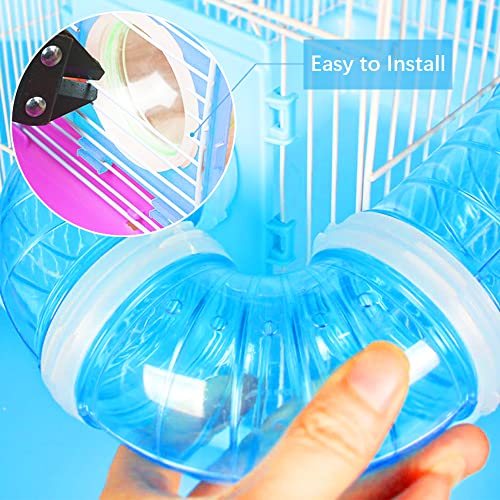 2 Hamster Tube Kits, DIY Hamster Tunnel Adventure with External Pipe, Transparent Connection Track for Rat, Mouse & Small Animal Sports, Expand Cage Space - color: Blue