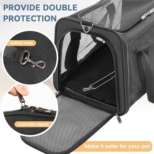 PETSFIT 19 x 12 x 12 Large Cat Carrier | Roomy Escape-Proof Cat Car Seat, Safe Driving, Lockable Zippers & Safety Tether, Soft-Sided Travel Carrier - color: Z-Black, size: 19.0"L x 12.0"W x 12.0"H