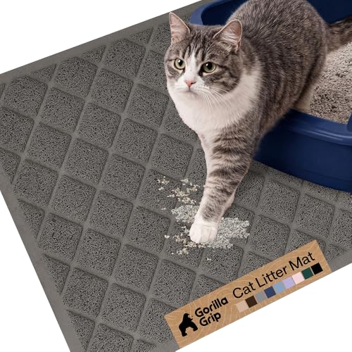 GORILLA GRIP Cat Litter Box Mat, Cushioned Coil Mesh Litter Trapping Mats, Scatter Control Supplies for Less Mess, Phthalate Free, Ultra Deep Catch Grooves, Rinse or Vacuum to Clean 24x17 Hunter Green - color: Charcoal, style: Small (24" x 17")