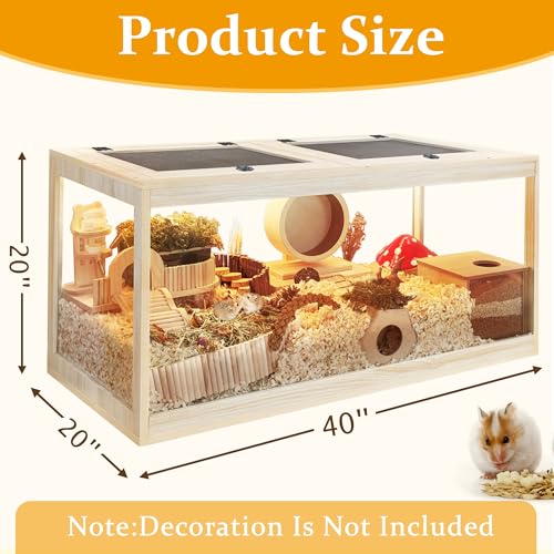 PROLEE Hamster Cage with Metal Mesh Top, Chewproof Wooden Guinea Pig Cages, Mice and Rat Habitat,Large Hamster Cages with Acrylic Sheets Solid Built (40X20X20 Inch) - size: 40.0"L x 20.0"W x 20.0"H
