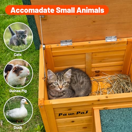 Paw Pal Outdoor Cat House, Outdoor Cat House Weatherproof, Openable Asphalt Roofs, Cat Houses for Feral Cats, Bunnies and Guinea Pigs, Small Animals, Insulated Cat Houses, Small Wooden cat House - style: Small: 20.1" * 16.5" * 16.5"
