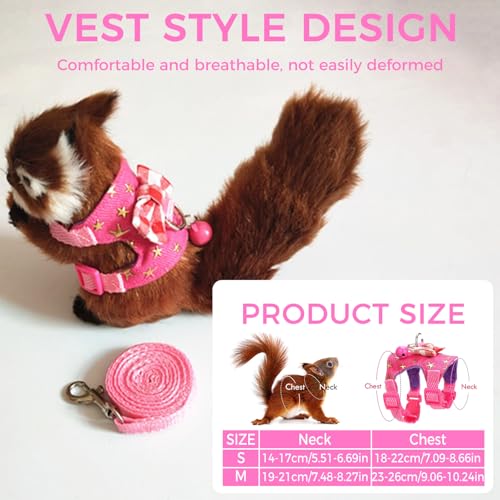 2 Pack Angel Wings Harness and Leash Set for Small Pets, Adjustable Soft Vest with Bell, Safe Outdoor Walking Adventure Gear, for Guinea Pigs Ferrets Hedgehogs Hamsters - color: Pink + Blue